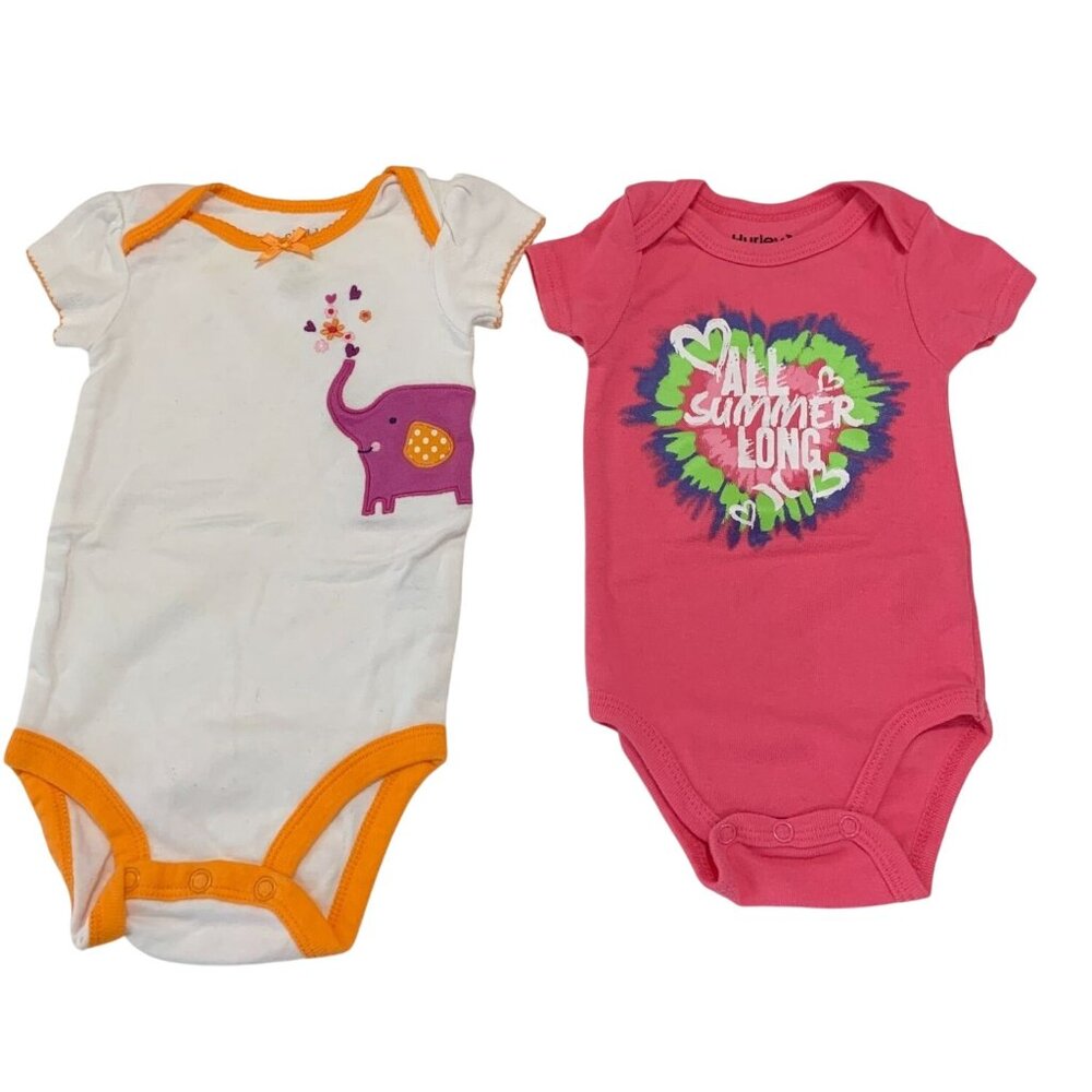 Lot of 2 Bodysuits Girls Infant baby Size 3 6 months Short sleeve Hurley Pink Al